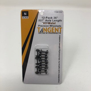 Tangent N 502 - 36 Inch Brass Precision Wheelsets for Micro-Trains .537 Axle Length - 12 Pack