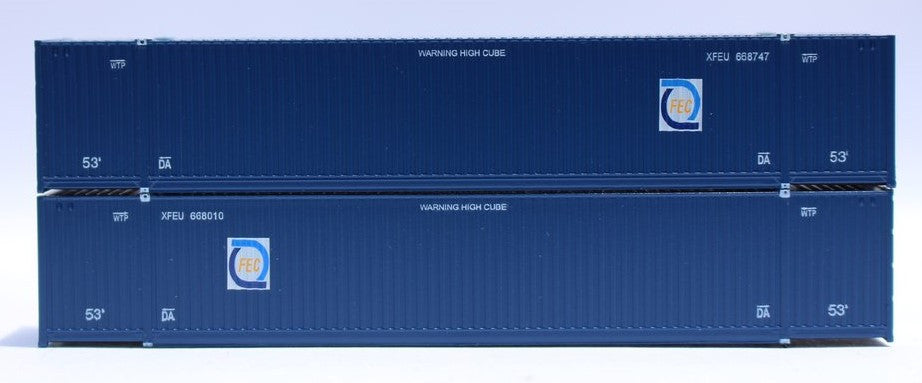 Jacksonville Terminal Company N 537005 53' High Cube Corrugated Side Containers FEC Florida East Coast XFEU 2-Pack