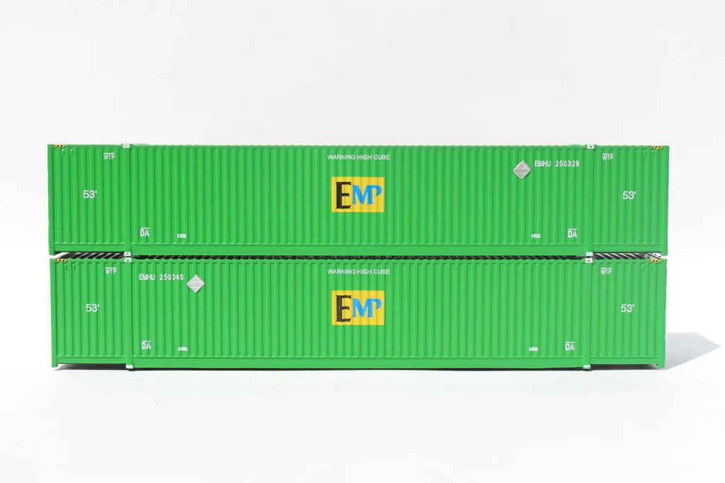 Jacksonville Terminal Company N 537096 53' High Cube Corrugated Side Containers EMP 'Centered logo' Green Set #3 2-Pack