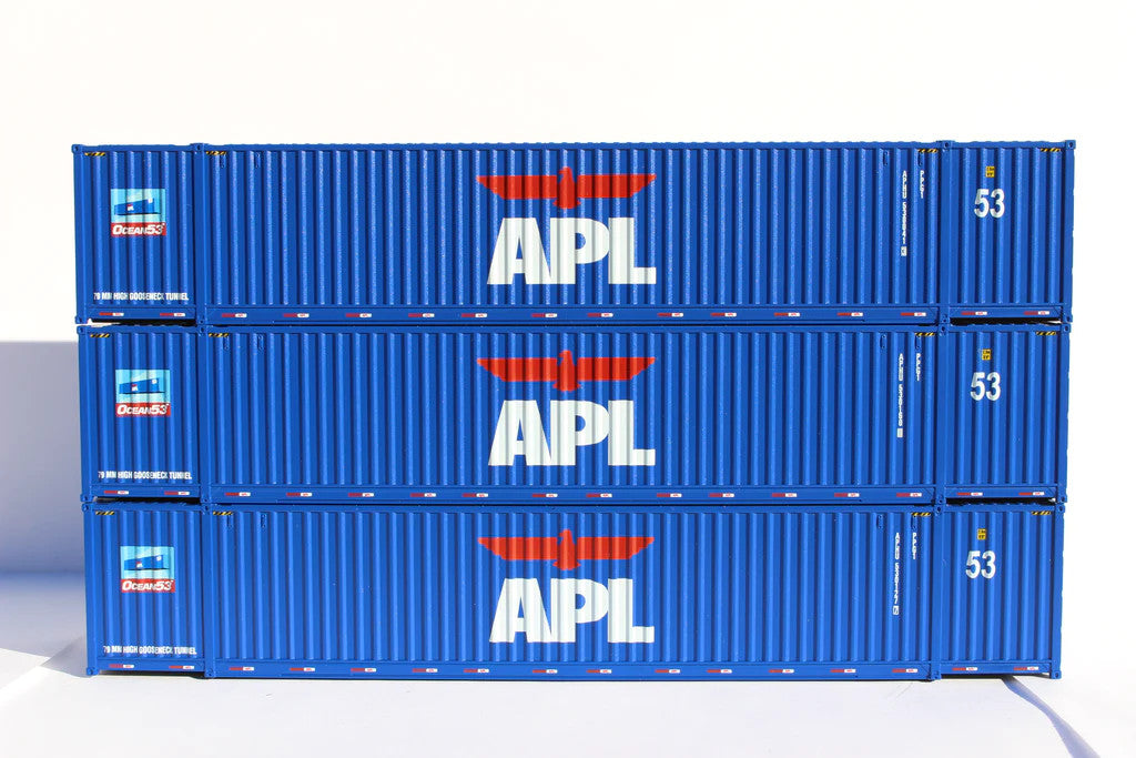 Jacksonville Terminal Company HO 953039 53' Ocean Corrugated Side Container APL 'Large logo Early Scheme' 3-Pack
