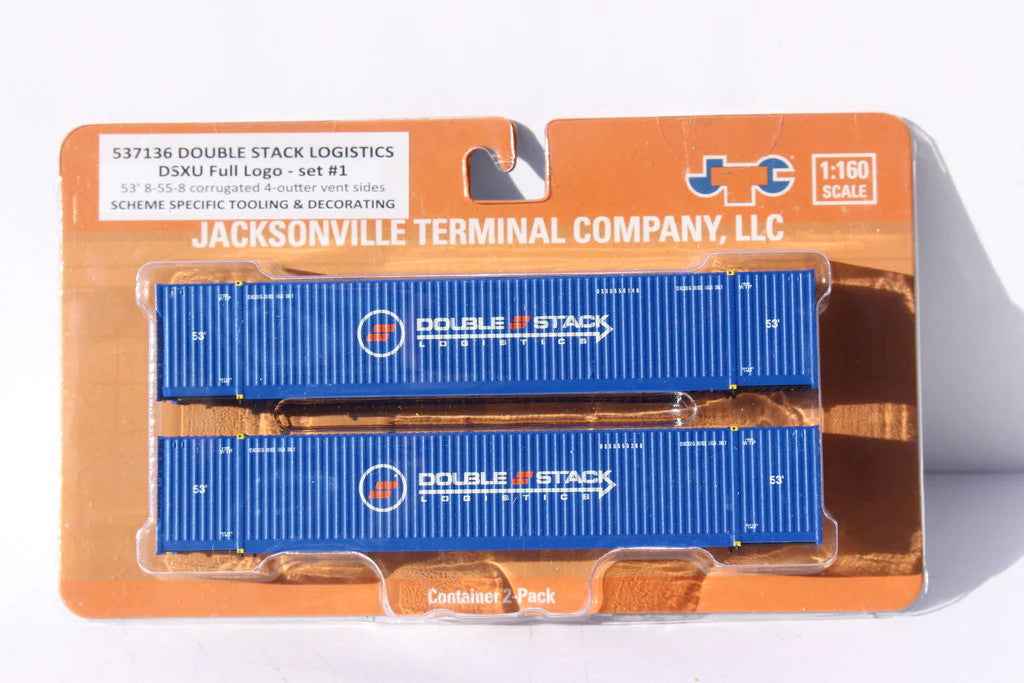 Jacksonville Terminal Company N 537136 53' High Cube Corrugated Side Containers Double Stack Logistics 'Full Logo' DSXU Set #1 - 2-Pack
