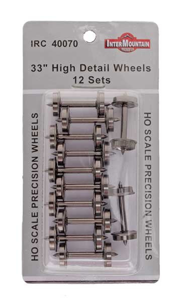 Intermountain HO 40070 High Detail 33" Nickel Plated Brass Insulated Wheelsets .110" Tread Width - 12 Sets