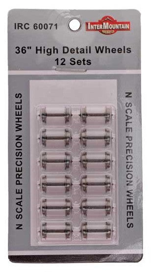 Intermountain N 60071 36 Inch High Detail Nickel Plated Brass Insulated Wheelsets - 12 Pack