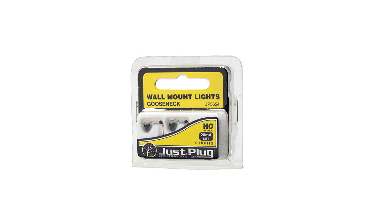 Woodland Scenics HO JP5654 Just Plug Lighting System - Gooseneck Wall Mount Lights - 2 per package