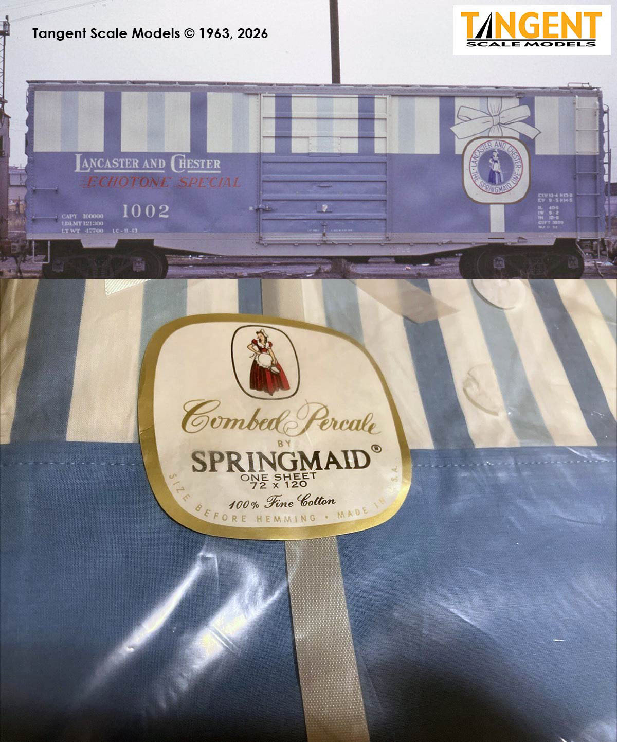 Tangent Scale Models HO 26016-01 Pullman-Standard 40′ PS-1 9′ Door Boxcar Lancaster & Chester "Echotone Special 1963+" L&C #1002