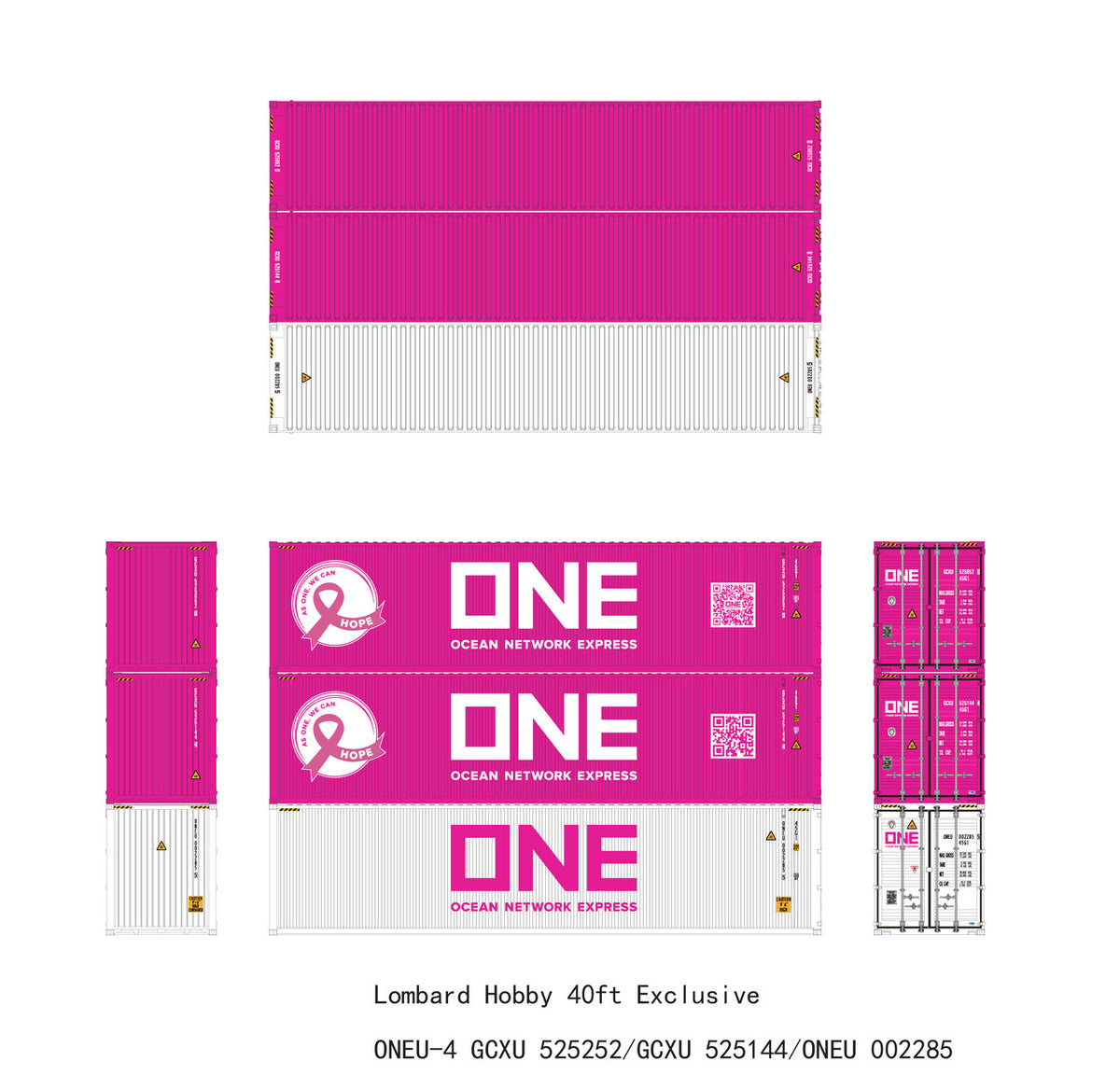 Aurora Miniatures HO HCBONT4-LH1 40′ Hi-Cube Dry Containers ONE 'GCXU' Magenta 3-Pack Lombard Hobbies EXCLUSIVE #1