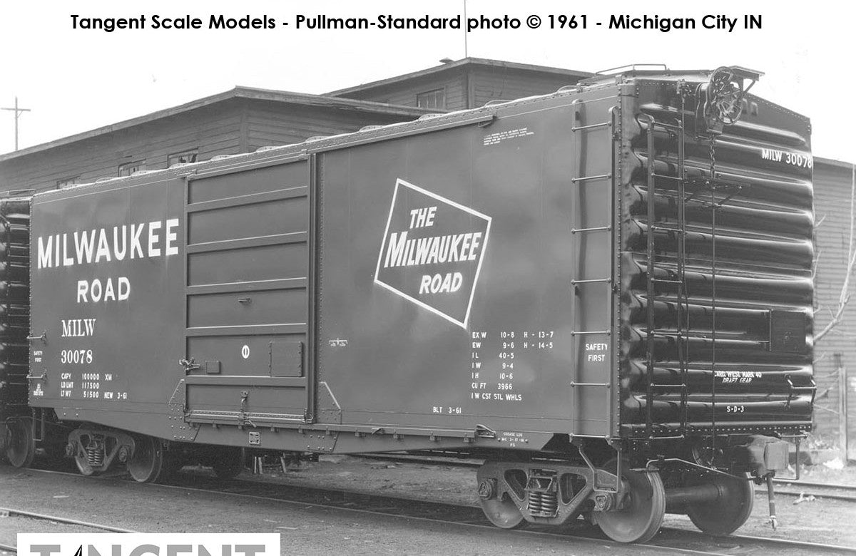 Tangent Scale Models HO 26032-01 Pullman-Standard 40′ PS-1 9′ Door Boxcar Milwaukee Road "Delivery 3-1961" w/ Superior Door MILW #30007