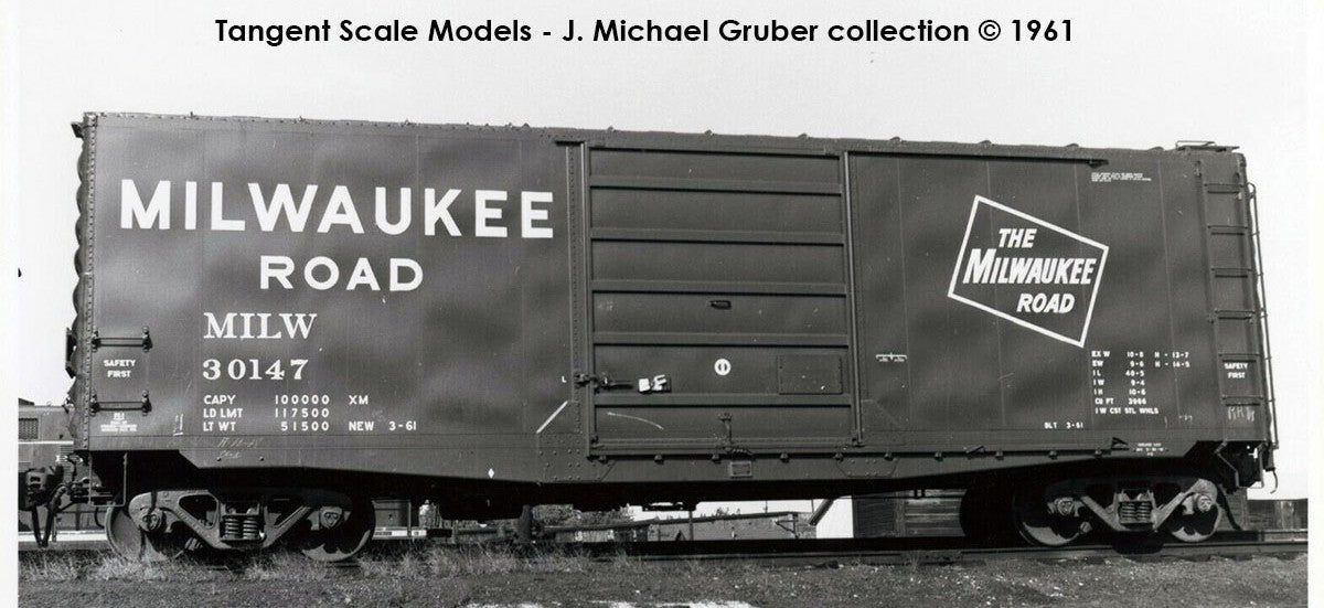 Tangent Scale Models HO 26032-01 Pullman-Standard 40′ PS-1 9′ Door Boxcar Milwaukee Road "Delivery 3-1961" w/ Superior Door MILW #30007