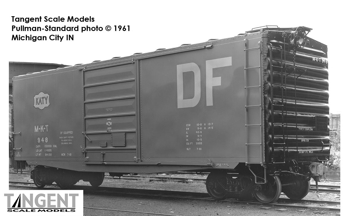 Tangent Scale Models HO 26025-02 Pullman-Standard 40′ PS-1 9′ Door Boxcar Missouri–Kansas–Texas "Delivery 7-1961" M-K-T #943