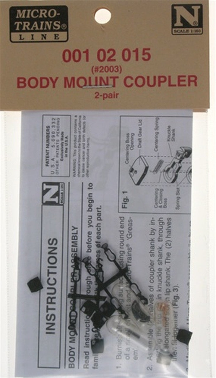Micro Trains Line N 00102015 (2003) Body Mount Couplers Short Shank – 2 pair