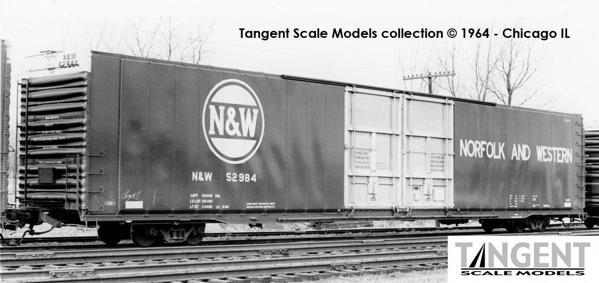 Tangent Scale Models HO 25064-01 Greenville 86′ Double Plug Door Box Car Norfolk & Western 'Delivery 1964 Brown' 1965+ Era NW #52962