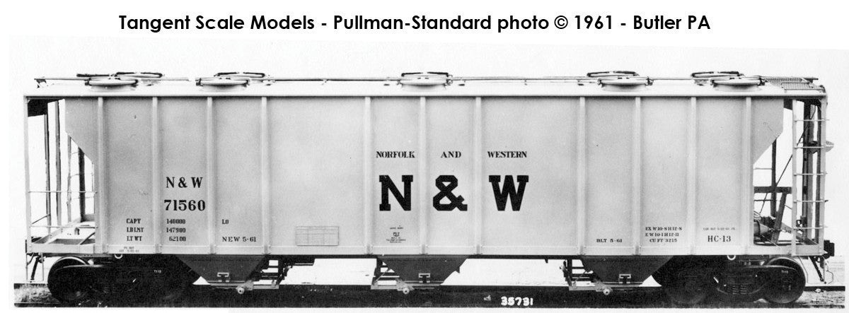 Tangent Scale Models HO 35013-02 PS-2 3215CuFt Covered Hopper Norfolk and Western 'Delivery Gray HC13 5-1961' NW #71554