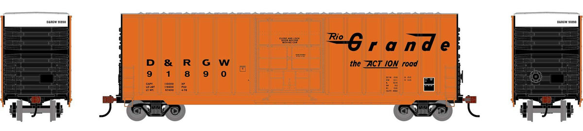 Athearn Roundhouse HO RND-2074 50' Exterior Post High Cube Plug Door Box Car Rio Grande DRGW #91890