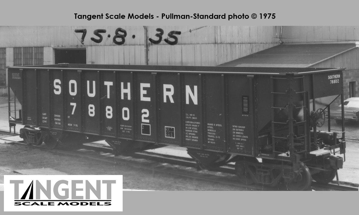 Tangent Scale Models HO 24210-01 Pullman-Standard PS 3526 100T Triple Coal Hopper Southern Railway 'Brown Delivery 1975+' SOU #78800
