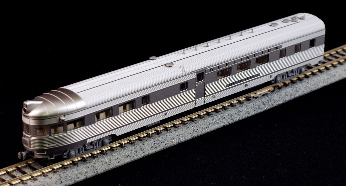 Kato N 106-090-LS-DMW Chicago Burlington and Quincy CB&Q EMD E5A Diesel Locomotive with DCC/ESU LokSound V5 and 5 Lighted Passenger Cars 'Silver Streak Zephyr' - 6-Piece Set