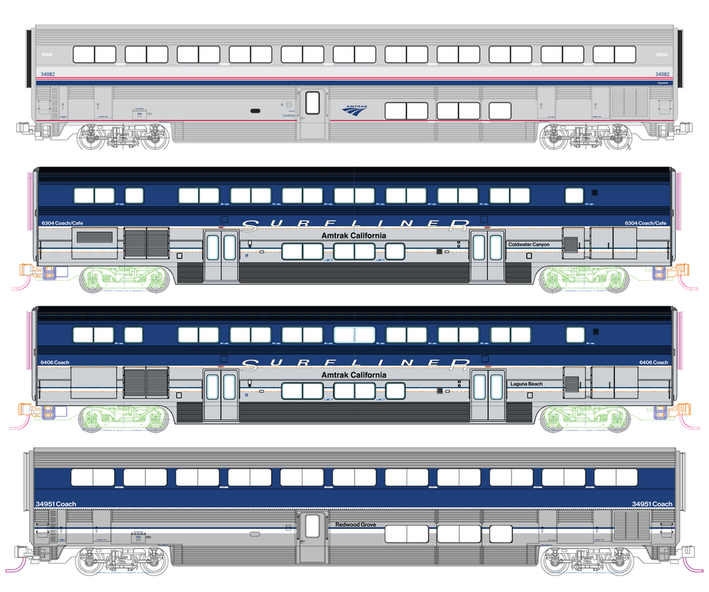 Kato N 106-9002-1 Pacific Surfliner Add-On 4-Piece Set w/Pre Kato N 106-9002-1 Pacific Surfliner Add-On 4-Piece Set w/Pre