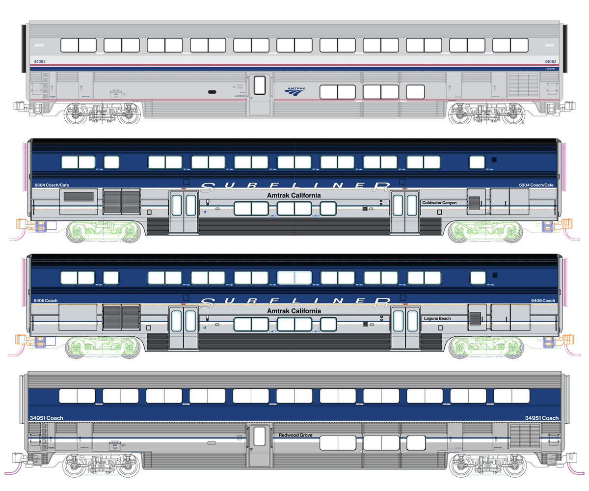Kato N 106-9002-1 Pacific Surfliner Add-On 4-Piece Set w/Pre-Installed Lighting