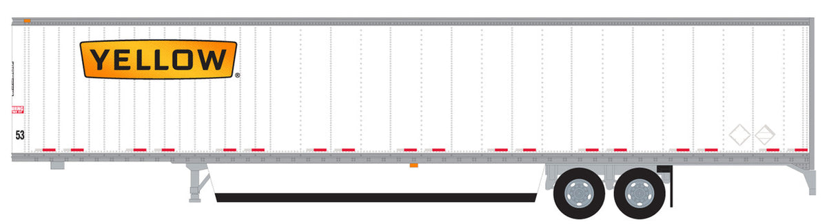Trainworx N 45385-04 Hyundai 53' Dry Van Semi Trailer with Skirts Yellow #1 Wide Lettering Logo