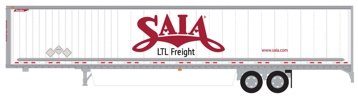Trainworx N 45392-01 Hyundai 53' Dry Van Semi Trailer with Skirts Saia #1 "LTL Freight" Slogan & website