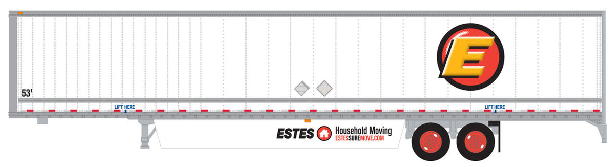 Trainworx N 45394-04 Hyundai 53' Dry Van Semi Trailer with Skirts Estes #4 Circle E Logo