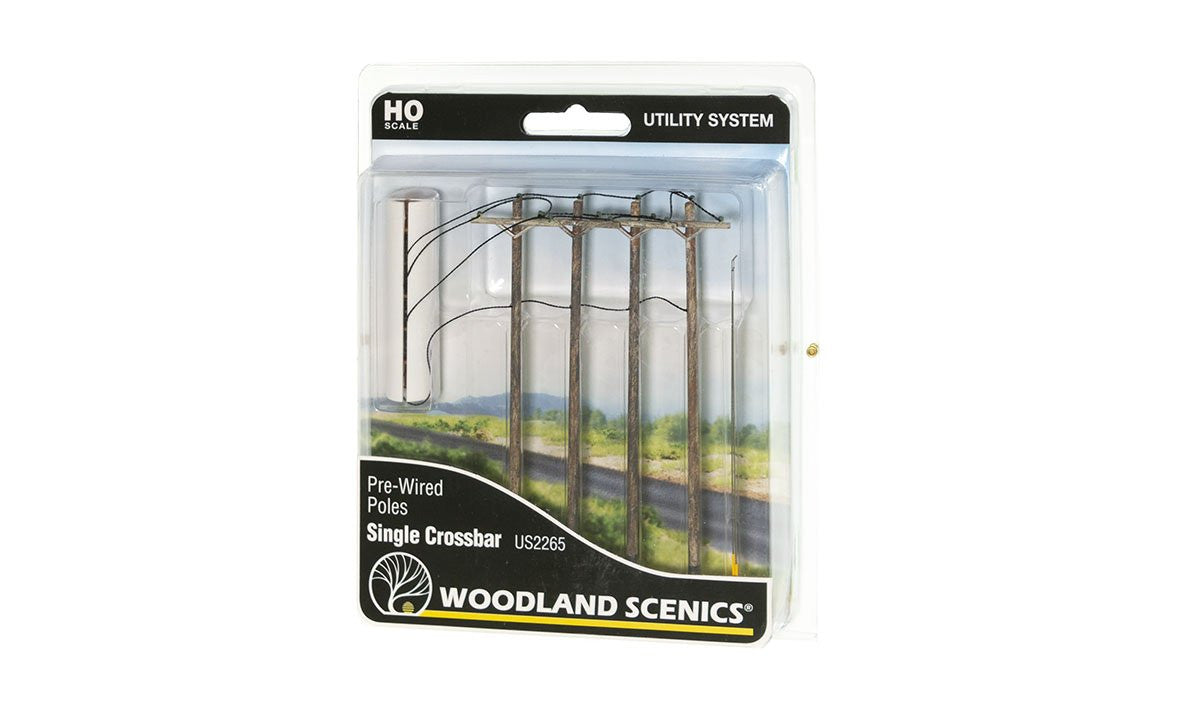 Woodland Scenics HO US2265 Pre-Wired Poles - Single Crossbar