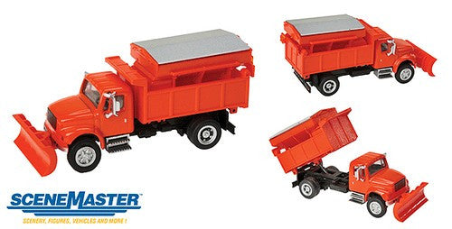 Walthers SceneMaster HO 949-11793 International 4900 Dump Truck with Snow Plow & Salt Spreader Orange