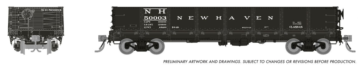 Rapido Trains Inc HO 163015A 40' Drop Bottom Gondola New Haven NH Single Car
