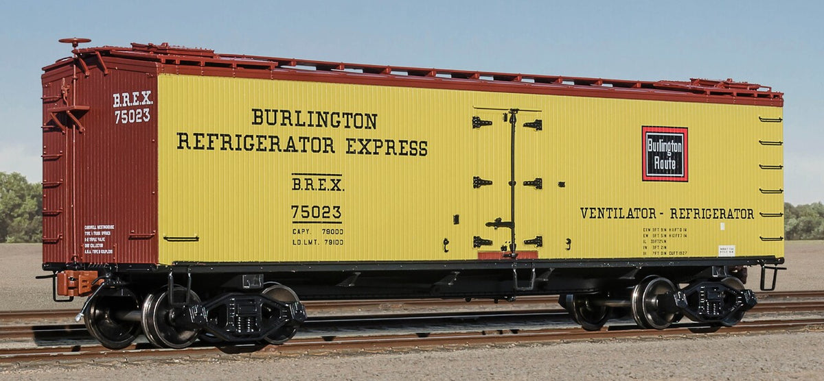 ScaleTrains Fox Valley Models HO SXT15073 PC&F R-40-2 Wood Reefer Burlington Refrigerator Express BREX #75023