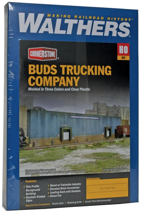 Walthers Cornerstone HO 933-3192 Thin Profile Background Building Buds Trucking Company - Kit