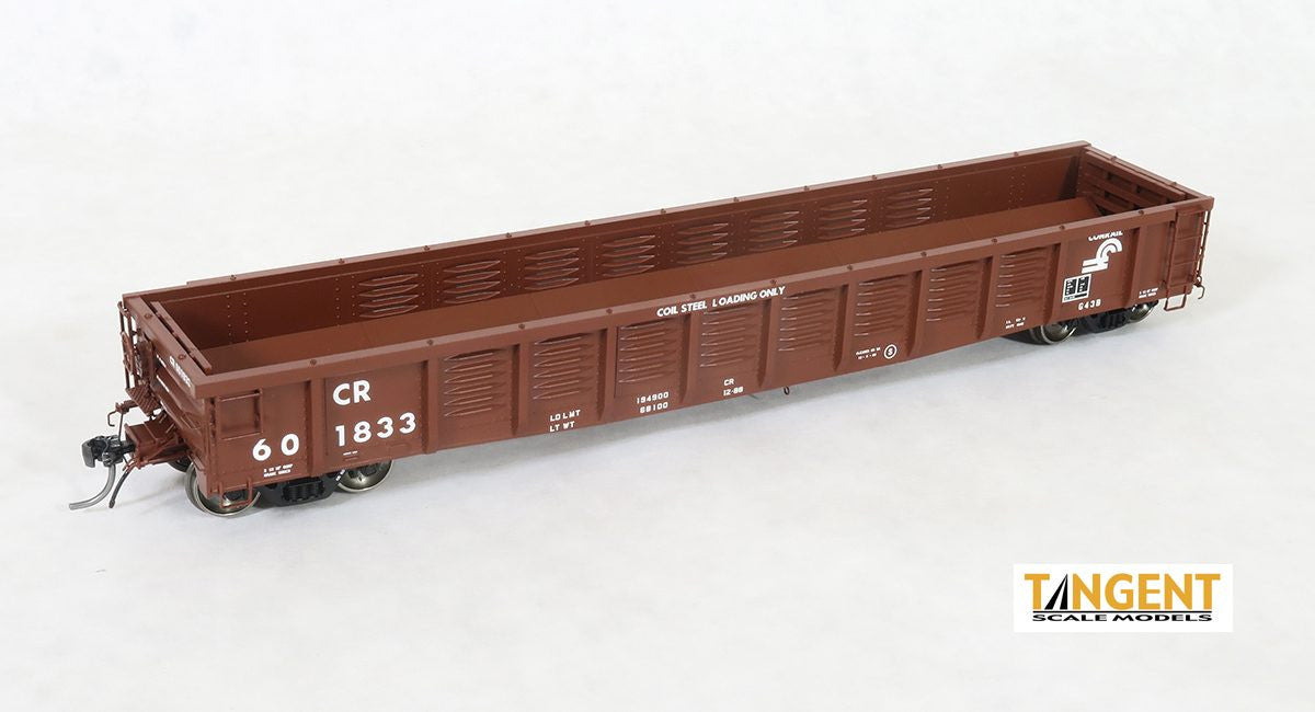 Tangent Scale Models HO 17015-02 PRR/PC Shops G43 Class 52'6" Corrugated Side Gondola Conrail '1988 G43B Coil Service' CR #601805 with Coil Racks