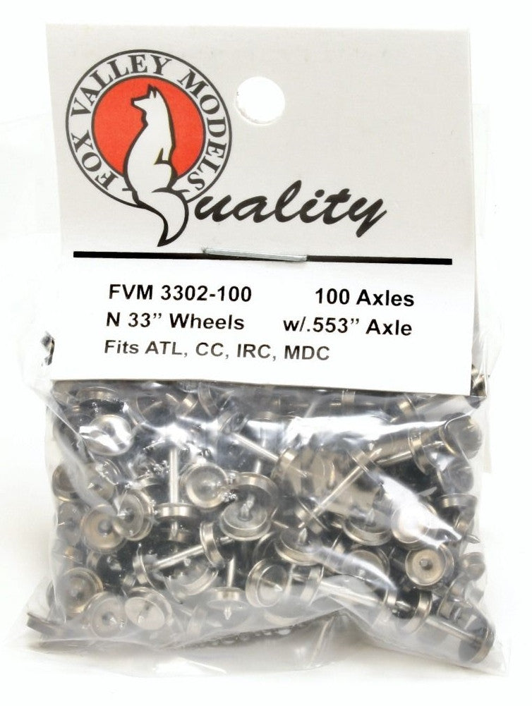 ScaleTrains Fox Valley Models N FVM3302100 Semi-Scale Wheelsets .553" Axle 33" Wheel 100-Pack