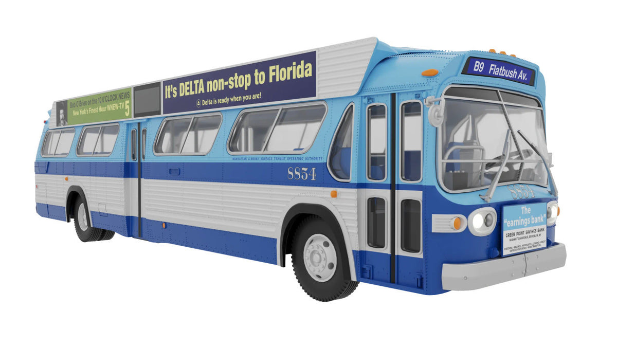 Rapido Trains Inc HO 753118 New Look Bus Deluxe Lighted Greyhound Blue & Silver #9601