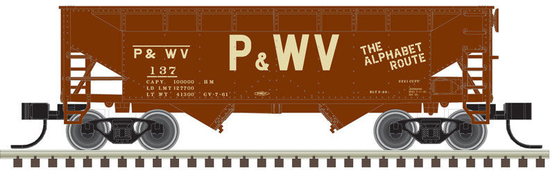 Atlas Master N 50006144 2-Bay Offset-Side Hopper with Flat Ends & Load Pittsburgh & West Virginia P&WV #154