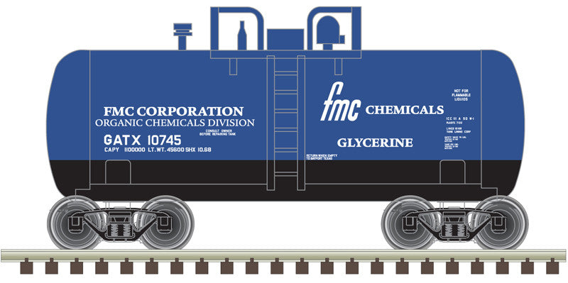 Atlas Trainman N 50006875 Beer Can Shorty Tank Car FMC Chemicals GATX #10744