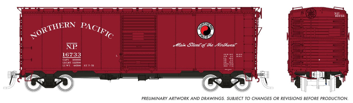 Rapido Trains Inc HO 181009 1937 AAR 40' Boxcar "Round corner" Northern Pacific "Main Street Scheme" NP 6-Pack