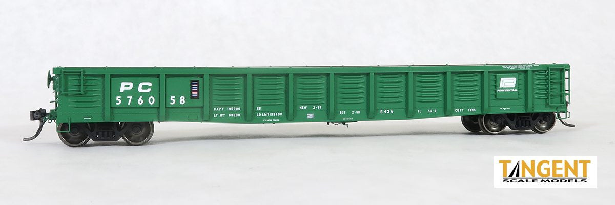Tangent Scale Models HO 17018-09 PRR/PC Shops G43 Class 52'6" Corrugated Side Gondola Penn Central 'Delivery G43A 2-1968' PC #576093