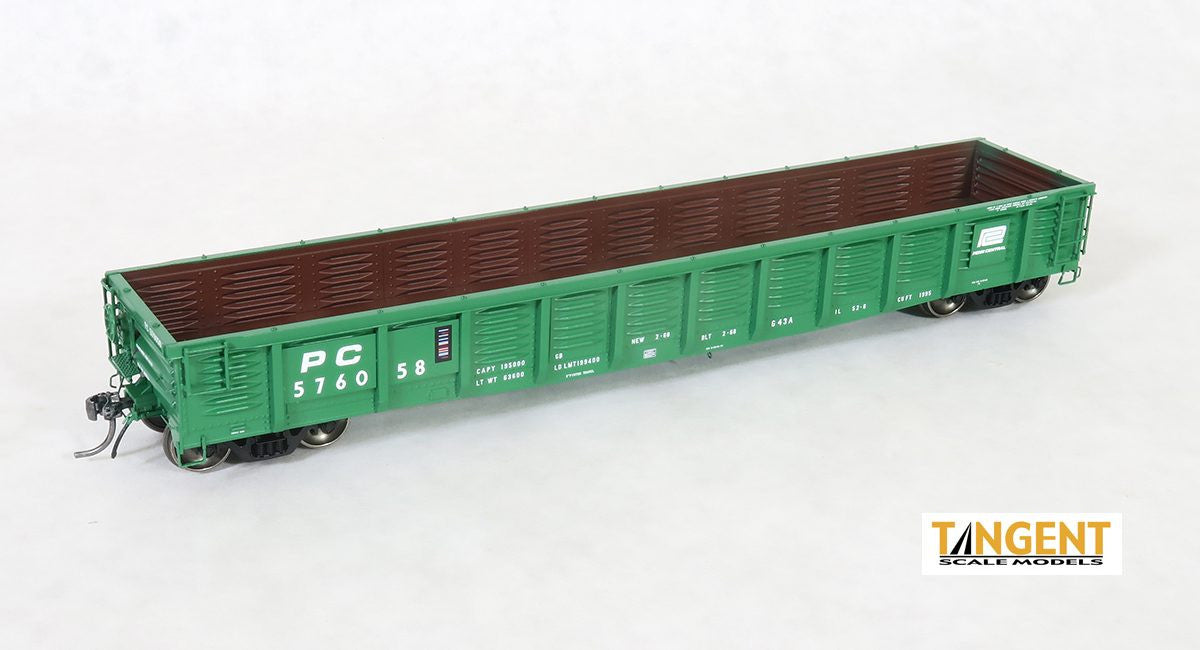 Tangent Scale Models HO 17018-10 PRR/PC Shops G43 Class 52'6" Corrugated Side Gondola Penn Central 'Delivery G43A 2-1968' PC #576104