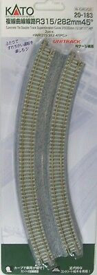 Kato N 20-183 Unitrack Concrete Tie Double-Track Superelevated Curves 45 Degrees Radius 315/282mm 12-3/8 - 11" - 2 Pieces