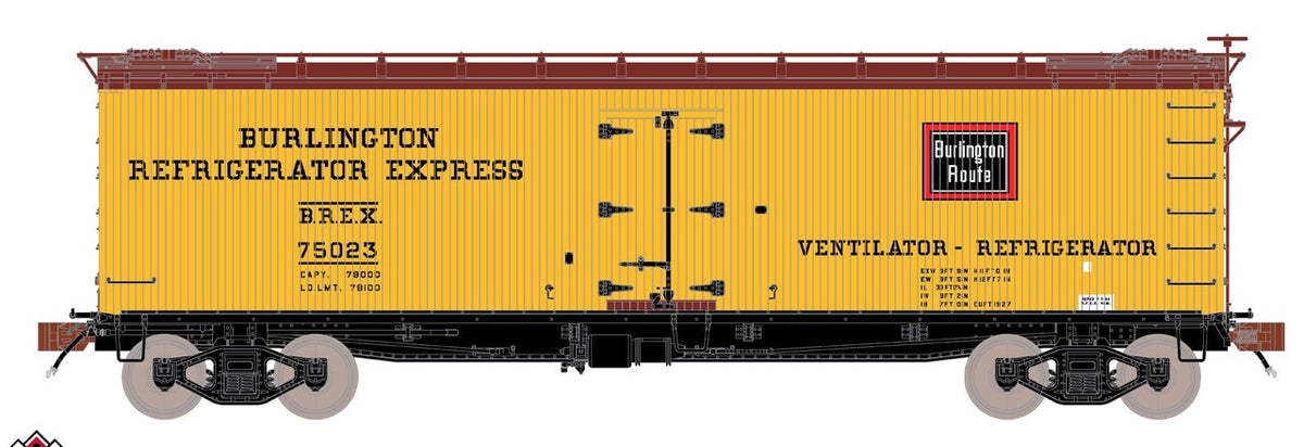 ScaleTrains Fox Valley Models HO SXT15073 PC&F R-40-2 Wood Reefer Burlington Refrigerator Express BREX #75023