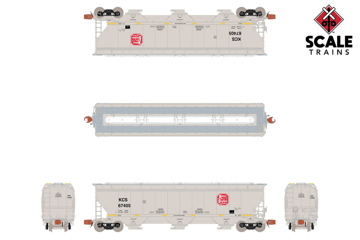 ScaleTrains Rivet Counter N SXT33258 Gunderson 5188 cf Covered Hopper, Kansas City Southern 'Gray w/ Red Logo' #67422