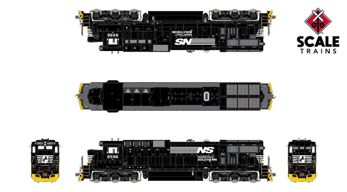 ScaleTrains Rivet Counter N SXT39158 DCC Ready GE C39-8 Locomotive Phase II Norfolk Southern 'As Built w/Yellow Plow' NS #8596