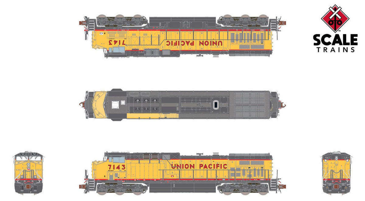ScaleTrains Rivet Counter N SXT39140 DCC Ready GE AC4400CW Locomotive Union Pacific w/Red Sill Stripe UP #7143