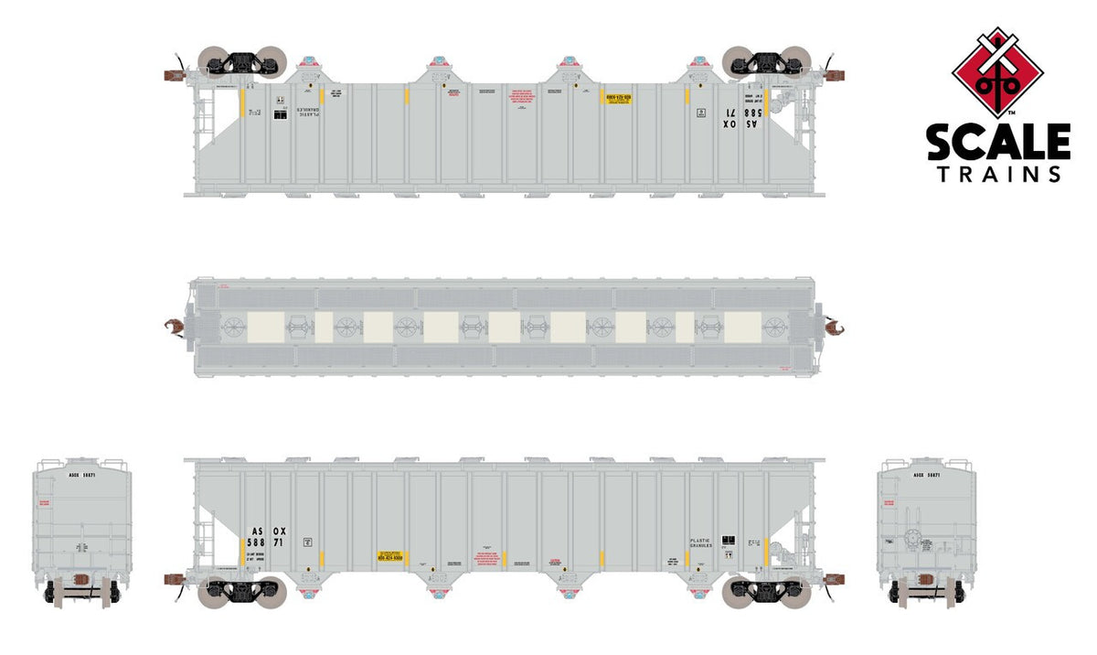 ScaleTrains Rivet Counter HO SXT39434 P-S 5820 Covered Hopper Americas Styrenics w/Conspicuity Stripes 'ex-GOCX' ASOX #58528