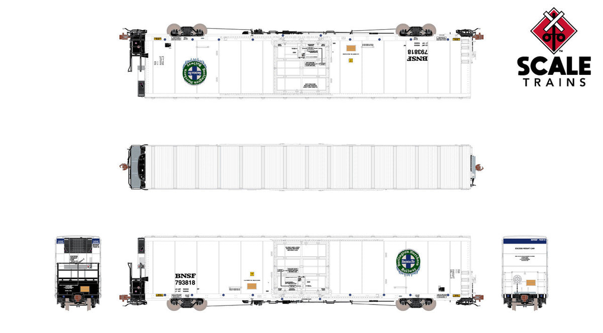 ScaleTrains Rivet Counter HO SXT40116 Trinity 82' 7711 Mechanical Reefer BNSF 'Logo Icicles' No Stripes Carrier Non-Sound BNSF #793818