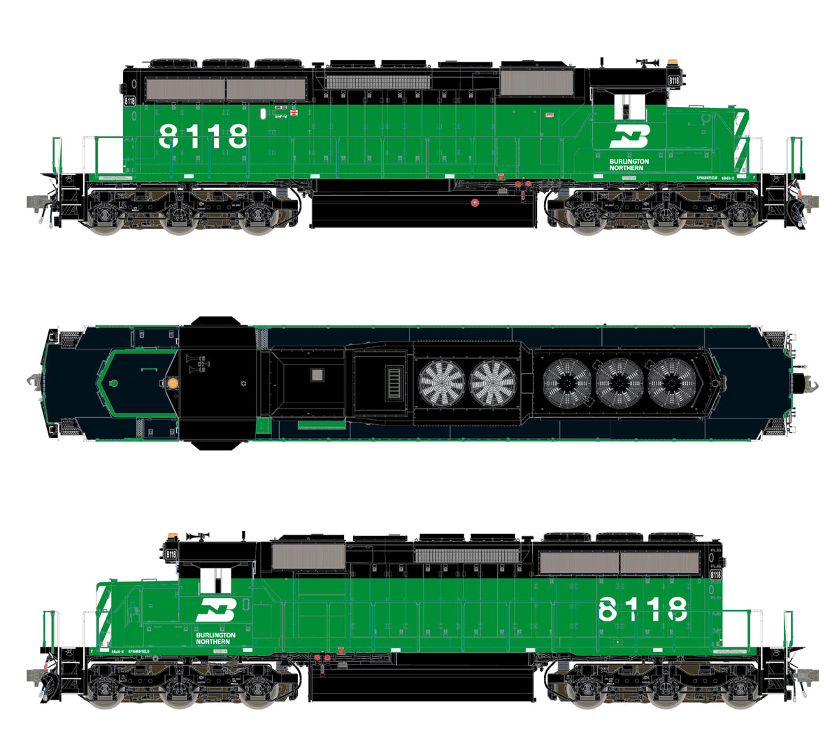 ScaleTrains Rivet Counter HO SXT42135 DCC Ready EMD SD40-2 Locomotive Burlington Northern/Blanked Class Lights BN #8118