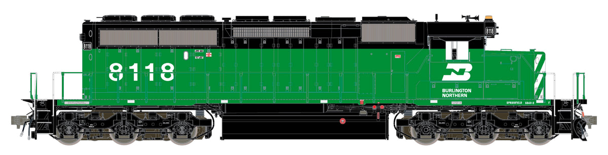 ScaleTrains Rivet Counter HO SXT42135 DCC Ready EMD SD40-2 Locomotive Burlington Northern/Blanked Class Lights BN #8118