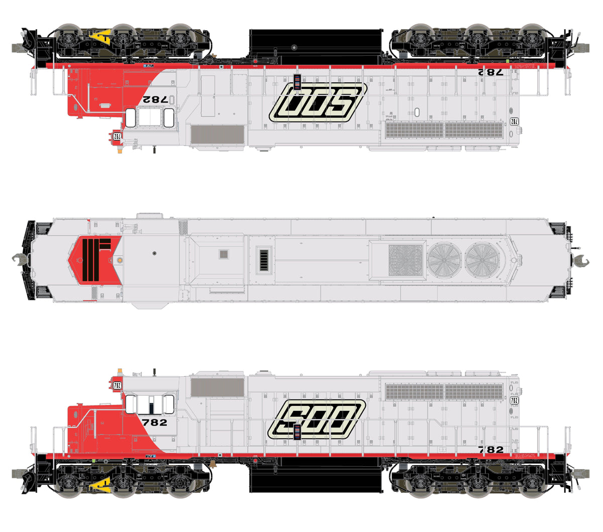 ScaleTrains Rivet Counter HO SXT42171 DCC Ready EMD SD40-2 Locomotive Soo Line/Parallelogram/Saturn 6552 Strobe Light SOO #782