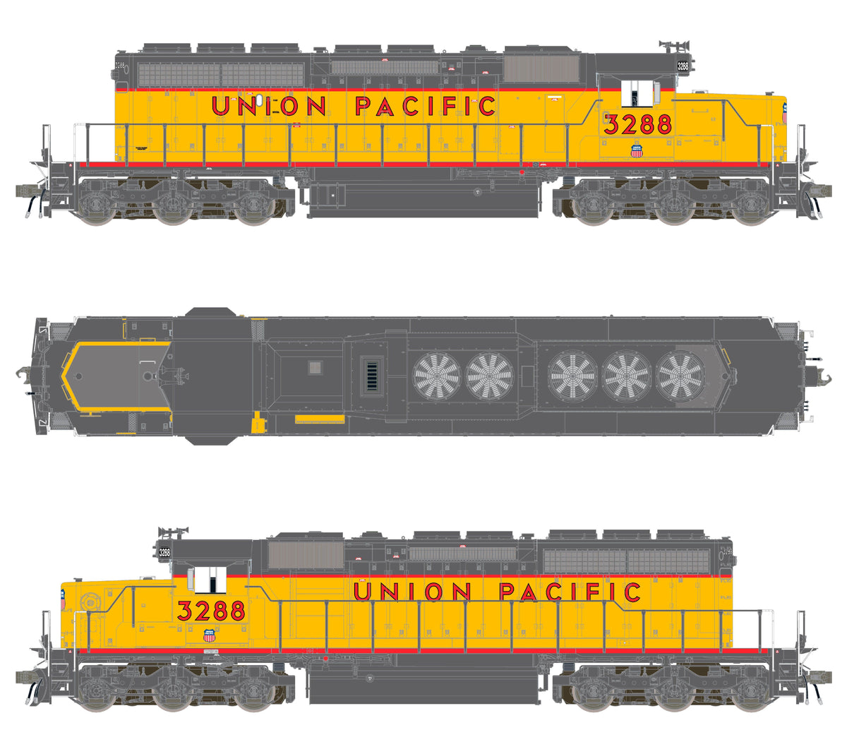 ScaleTrains Rivet Counter HO SXT42174 DCC/ESU LokSound V5 Equipped EMD SD40-2R Locomotive Union Pacific /116" Snoot Nose/Ditch Lights UP #3288
