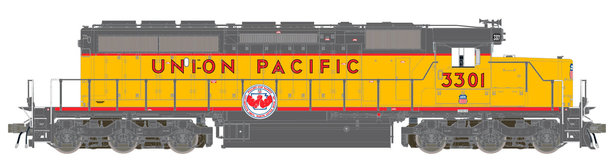 ScaleTrains Rivet Counter HO SXT42185 DCC Ready EMD SD40-2 Locomotive Union Pacific /116" Snoot Nose/Pulling for Safety/Ditch Lights UP #3301