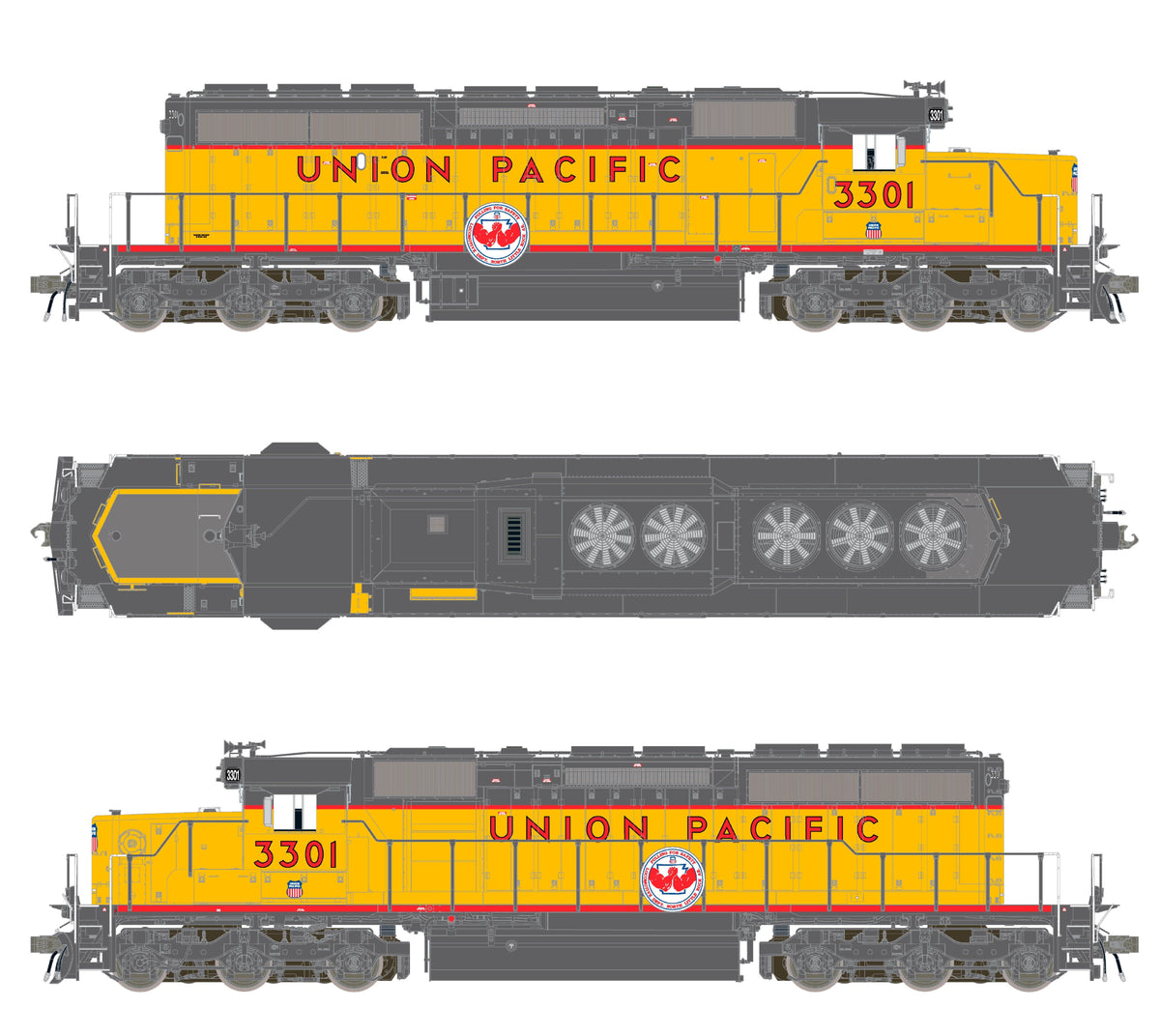 ScaleTrains Rivet Counter HO SXT42185 DCC Ready EMD SD40-2 Locomotive Union Pacific /116" Snoot Nose/Pulling for Safety/Ditch Lights UP #3301